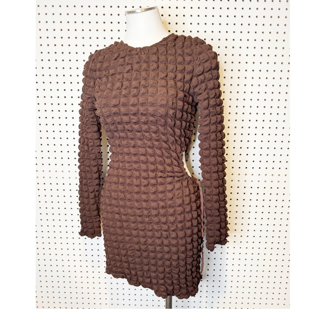 Golden | NWT‎ Aisha Bubble Mini Dress in Brown w/ Side Cut-Outs Sz. S